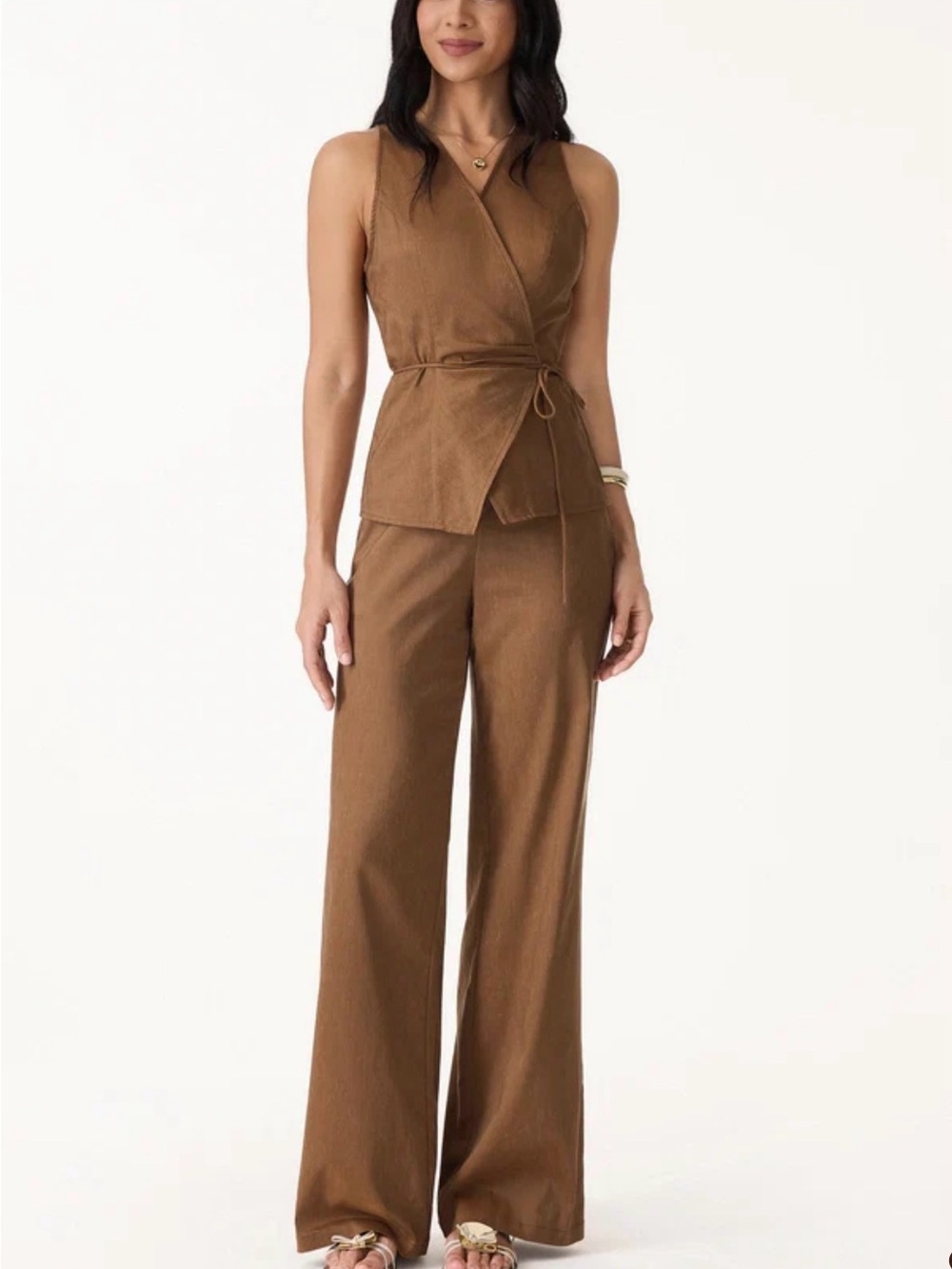 OGL Sleeveless Wrap Top & Wide-Leg Matching Set